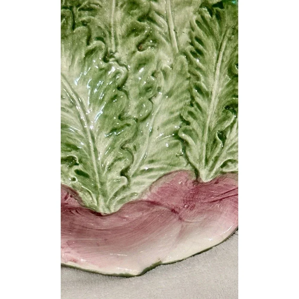 Fitz & Floyd Vegetable Garden Radish/Turnip Leaves Salad Bowl Pink & Green Decor